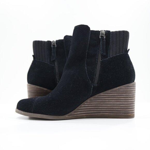 TOMS Sadie Black Leather 3" Wedge Heel Ankle Booties - 8.5 - Picture 5 of 7